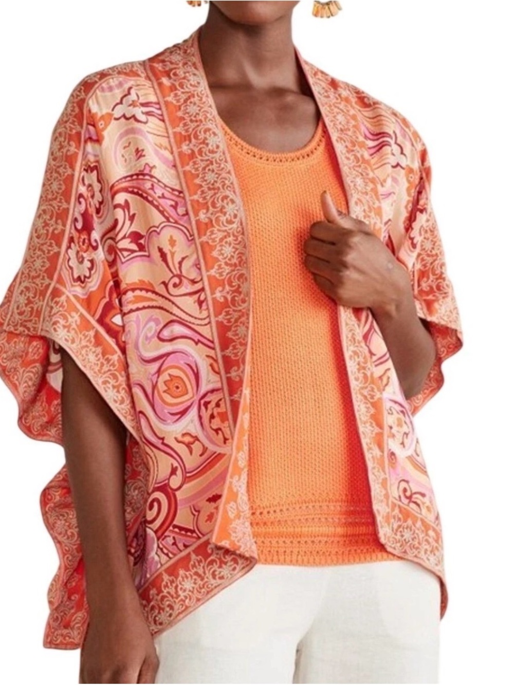 Soft Surroundings NWT Size L/XL Pink Beach Paisley Farida Topper Kimono Cardigan